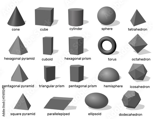 Basic 3d geometric shapes. Isolated on white background. Vector illustration.