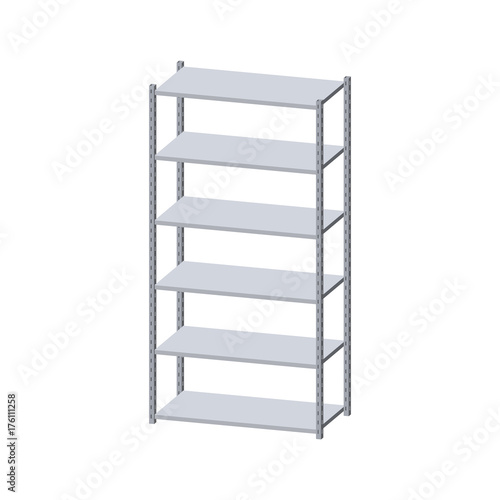 Metal shelving unit. Isolated on white background. 3d Vector illustration.