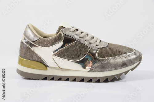 Brown sneaker on white background, isolated product comfortable footwear.