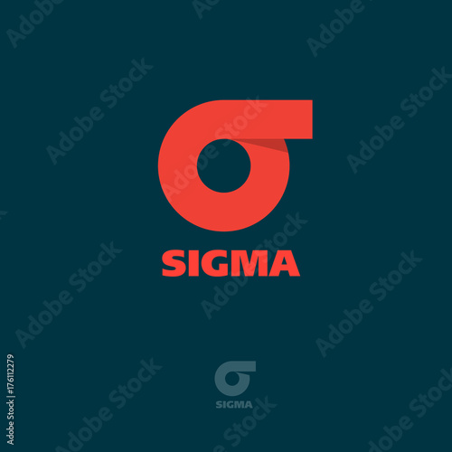 Sigma flat logo. Sigma emblem. Red Greek letter sigma on a dark background.