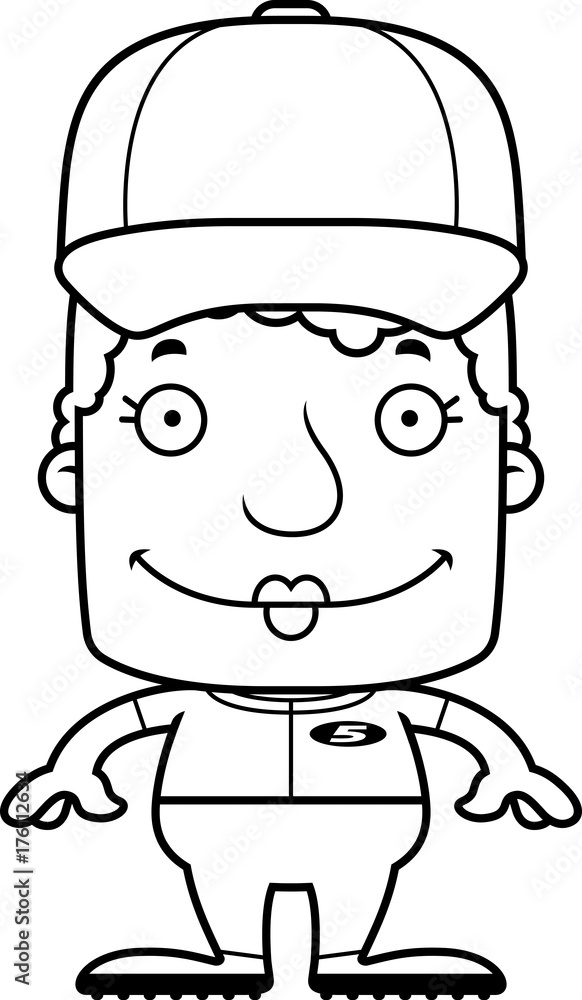 Cartoon Smiling Baseball Player Woman