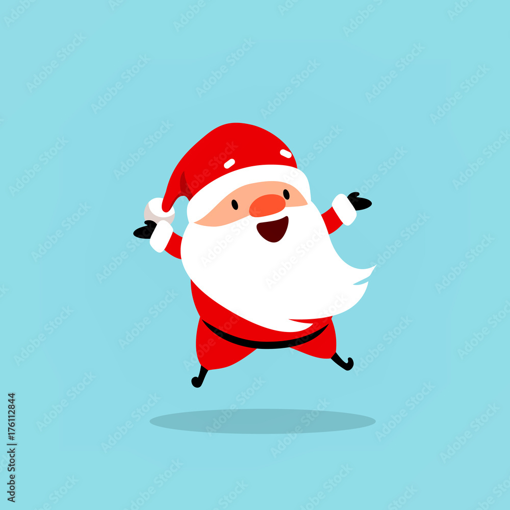 Santa Claus is jumping with delight. Cute emotional Christmas character. Element from the collection. Vector illustration isolated on blue background Santa Claus is jumping with delight. Cute emotional Christmas character. Element from the collection. Vector illustration isolated on blue background