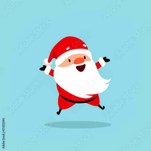 Santa Claus is jumping with delight. Cute emotional Christmas character. Element from the collection. Vector illustration isolated on blue background