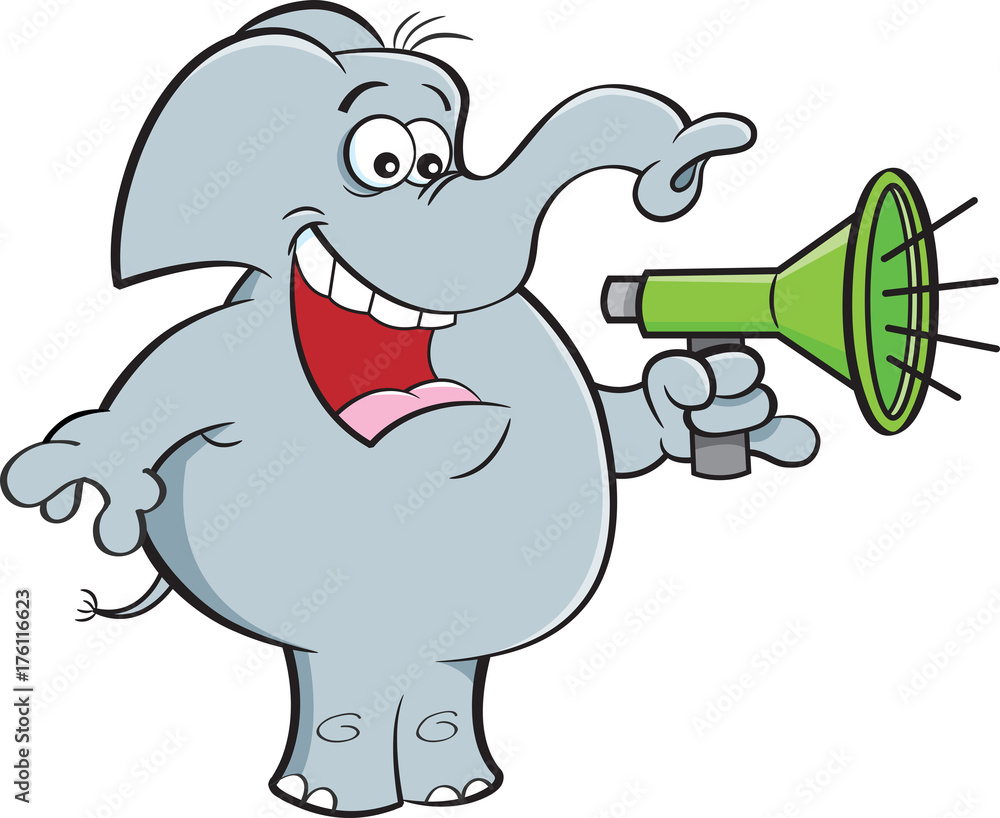 Cartoon illustration of an elephant holding a megaphone. Cartoon illustration of an elephant holding a megaphone.