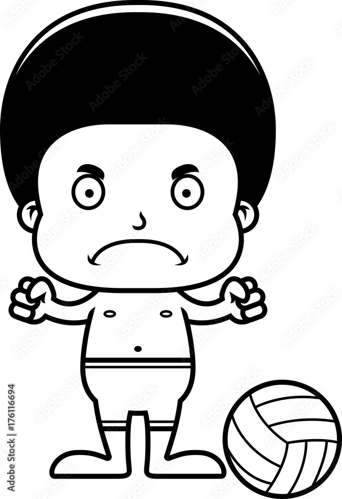Cartoon Angry Beach Volleyball Player Boy