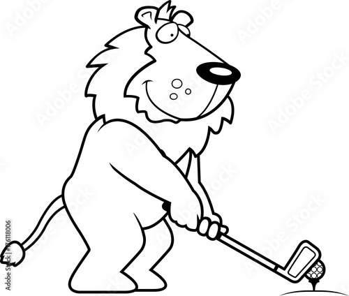 Cartoon Lion Golfing