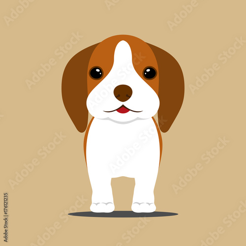 Cute young brown beagle puppy dog in flat style. Lovely adorable pet. Vector illustration