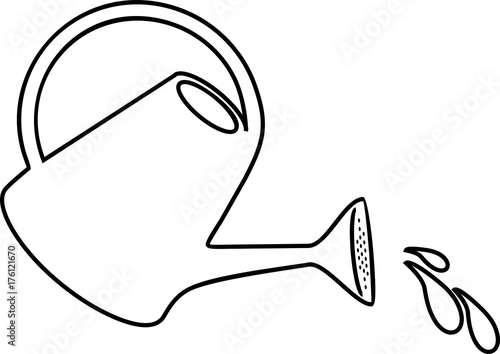 Coloring garden watering can with flowing water