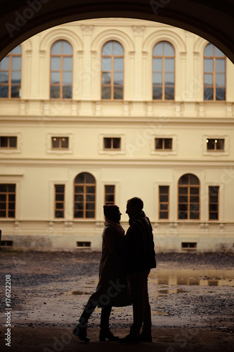 Beautiful pair of lovers walking in the autumn Park © viktoria_koks