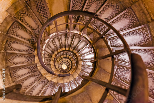 Spiral stairs inside Arc de triomphe in Paris France