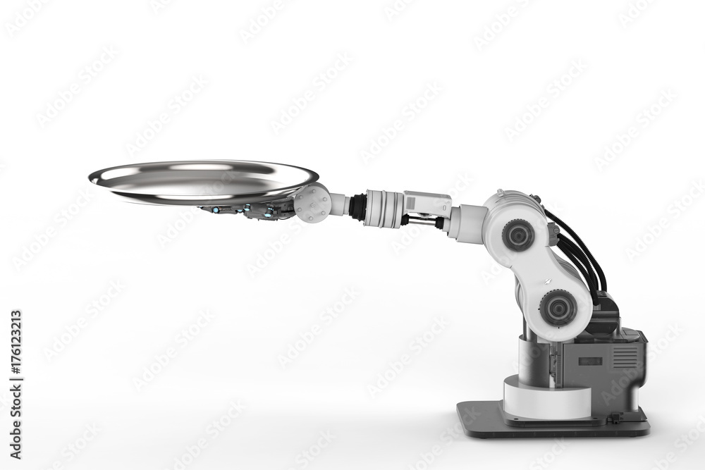 robot hand holding frying pan