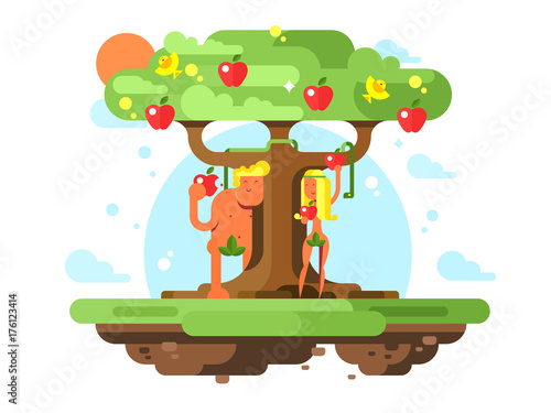Adam and Eve near apple tree