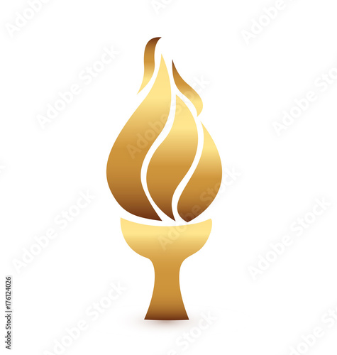 Olympic gold flame torch, icon vector