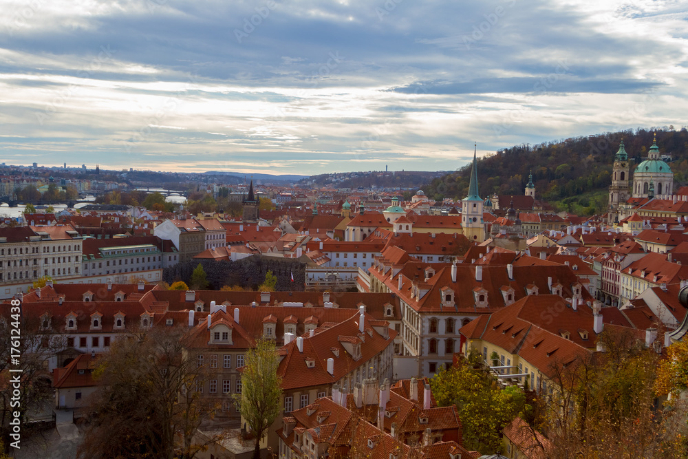 Prague cityscape colorful autumn  view 