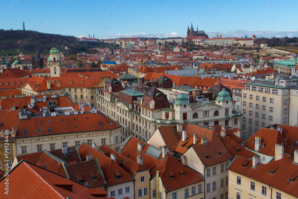 Autumn Palette: Prague Cityscape with Red Roof Houses