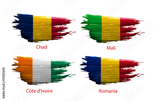 set smear paint of flag on white background