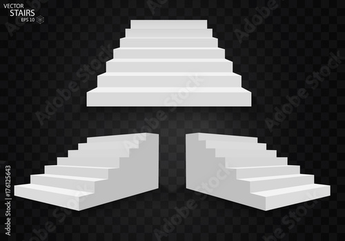 White stairs, 3d staircases. Set, Isolated on transparent background. EPS10