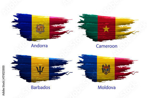 set smear paint of flag on white background