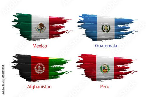 set smear paint of flag on white background