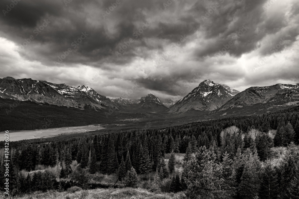 Storms roll over the mountains in Glacier National Park, Montana