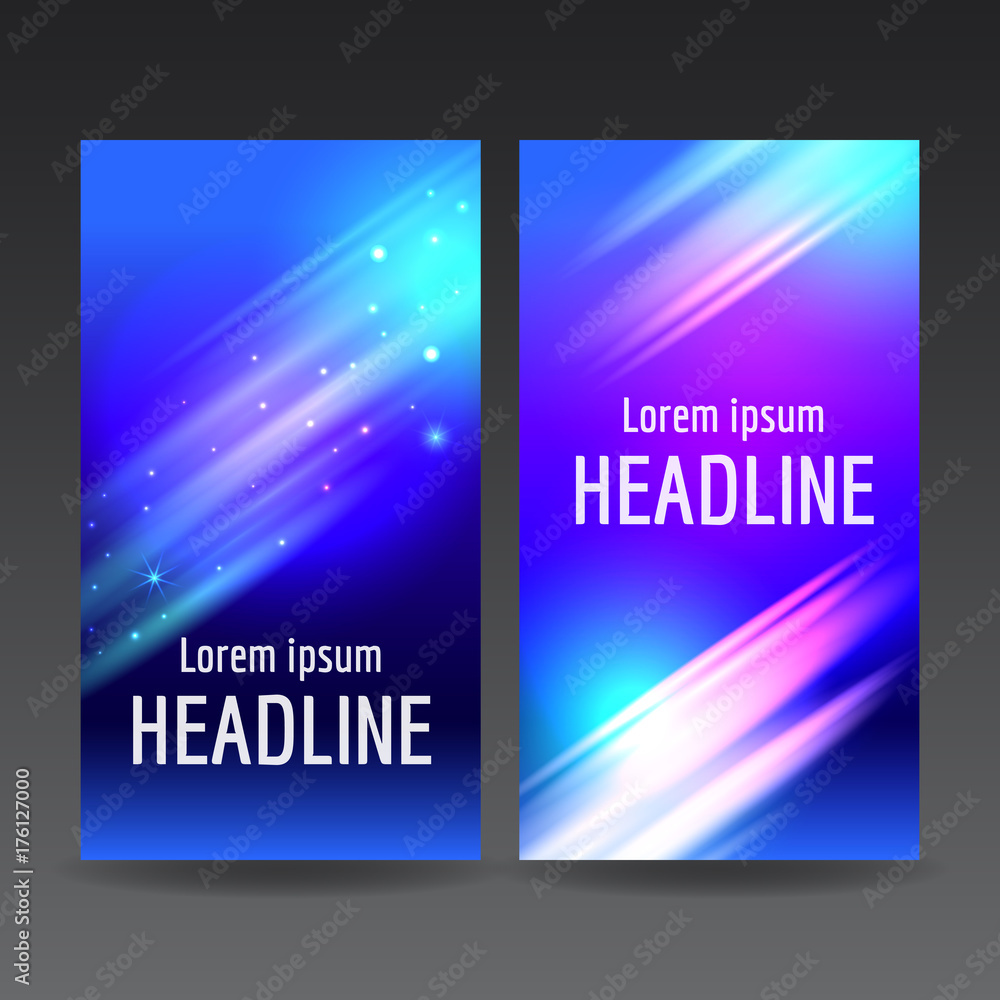 Abstract business flyer templates with light lines in blue and lilac colots, vector illustration