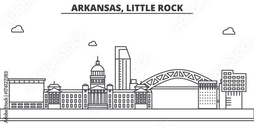 Arkansas, Little Rock architecture line skyline illustration. Linear vector cityscape with famous landmarks, city sights, design icons. Editable strokes