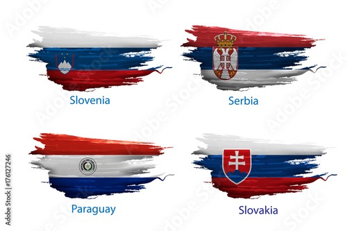 set smear paint of flag on white background