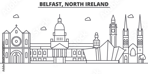 Belfast, North Ireland architecture line skyline illustration Fotobehang
