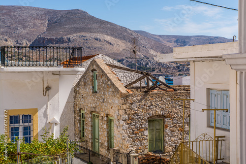 An old wrecked house in the island of Kalymnos, Greece photo