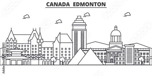 Canada, Edmonton architecture line skyline illustration. Linear vector cityscape with famous landmarks, city sights, design icons. Editable strokes