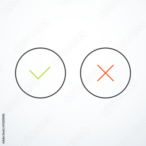 Vector check mark icons. Tick and cross icons