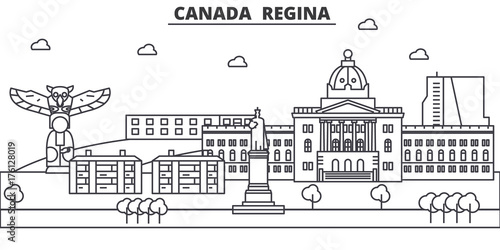 Canada, Regina architecture line skyline illustration. Linear vector cityscape with famous landmarks, city sights, design icons. Editable strokes