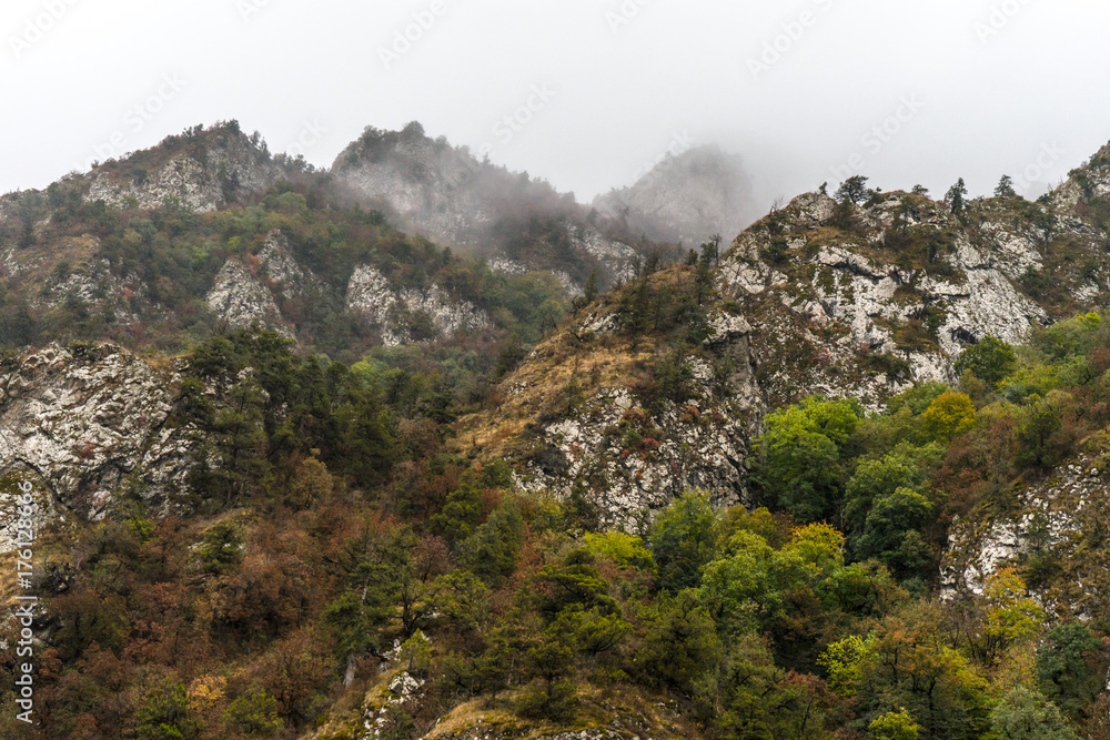 Mountain range in Armenia, the fog of closeup