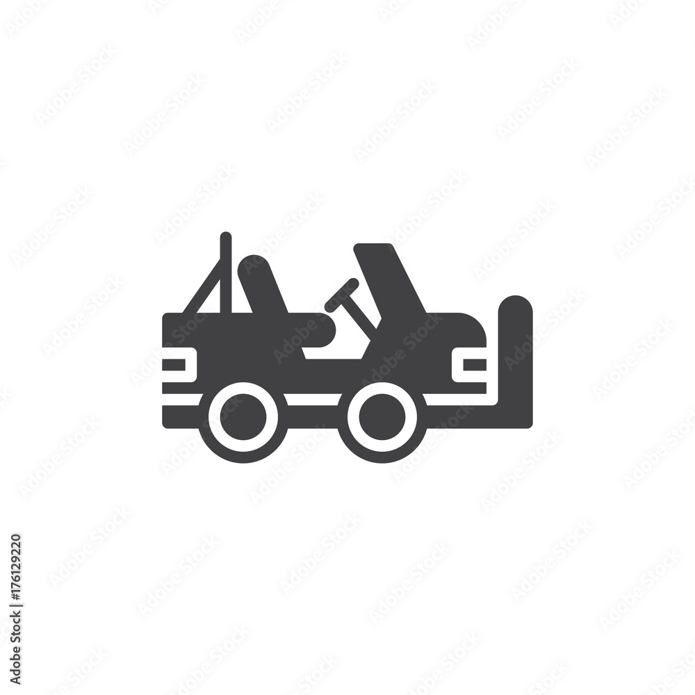 Military vehicle icon vector, filled flat sign, solid pictogram isolated on white. Symbol, logo illustration.