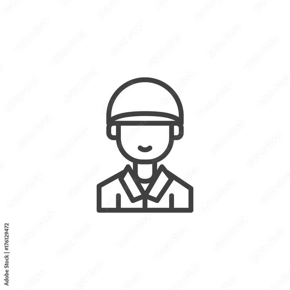 Soldier line icon, outline vector sign, linear style pictogram isolated on white. Symbol, logo illustration. Editable stroke Soldier line icon, outline vector sign, linear style pictogram isolated on white. Symbol, logo illustration. Editable stroke