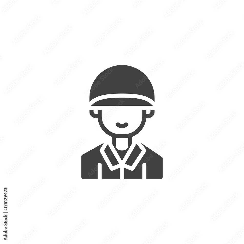Soldier icon vector, filled flat sign, solid pictogram isolated on white. Symbol, logo illustration.