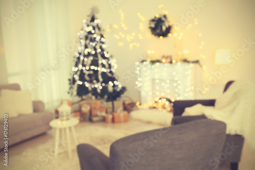 Blurred view of beautiful room with Christmas decorations