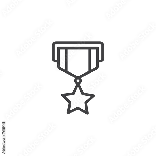 Military reward medal line icon, outline vector sign, linear style pictogram isolated on white. Symbol, logo illustration. Editable stroke