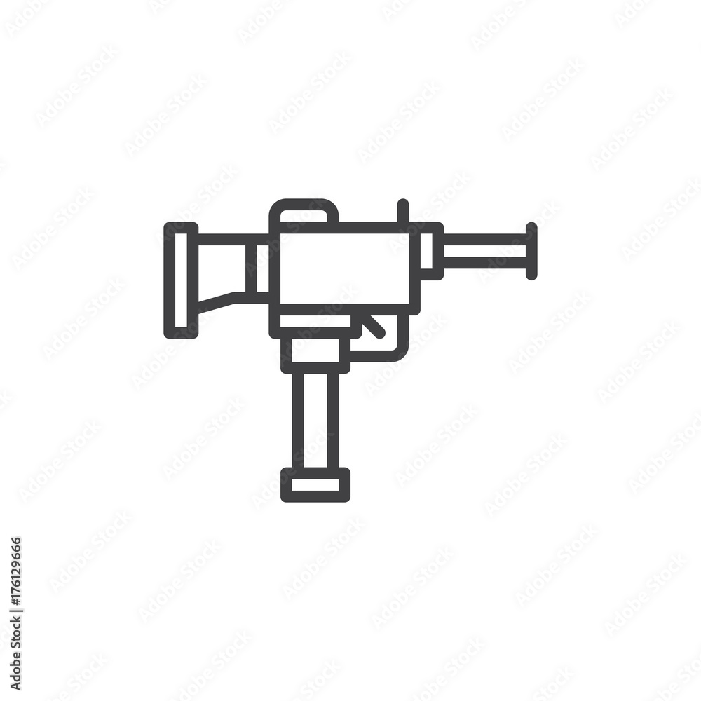 Gun line icon, outline vector sign, linear style pictogram isolated on white. Automatic weapon symbol, logo illustration. Editable stroke Gun line icon, outline vector sign, linear style pictogram isolated on white. Automatic weapon symbol, logo illustration. Editable stroke