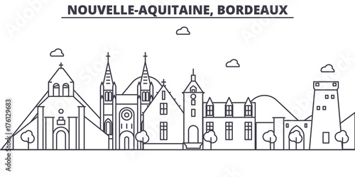 France, Bordeaux architecture line skyline illustration. Linear vector cityscape with famous landmarks, city sights, design icons. Editable strokes