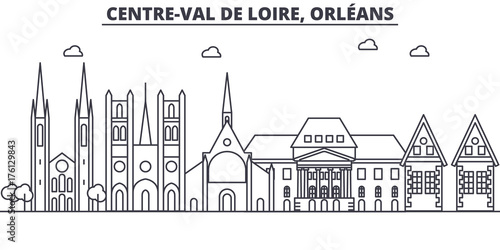 France, Orleans architecture line skyline illustration. Linear vector cityscape with famous landmarks, city sights, design icons. Landscape wtih editable strokes photo