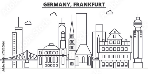 Germany, Frankfurt architecture line skyline illustration. Linear vector cityscape with famous landmarks, city sights, design icons. Editable strokes