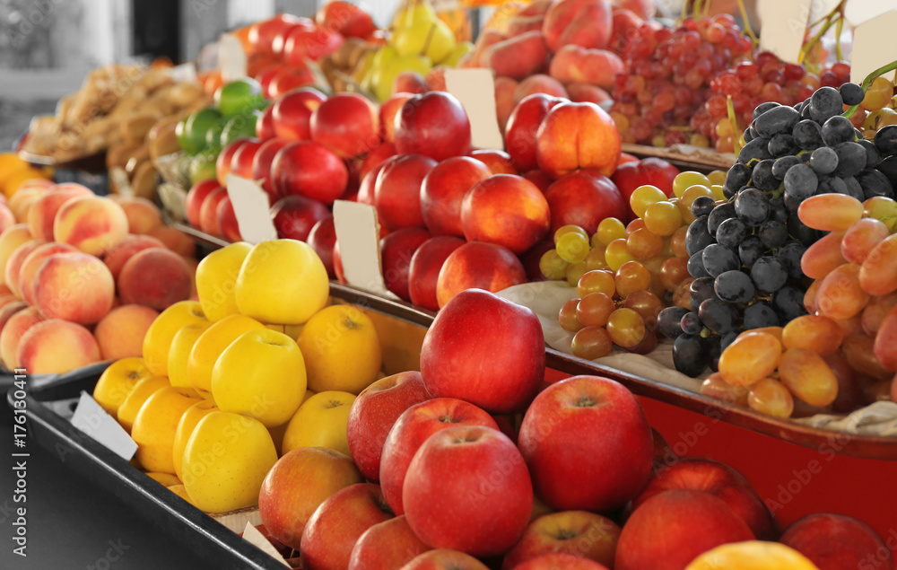 Assortment of fresh fruits at market