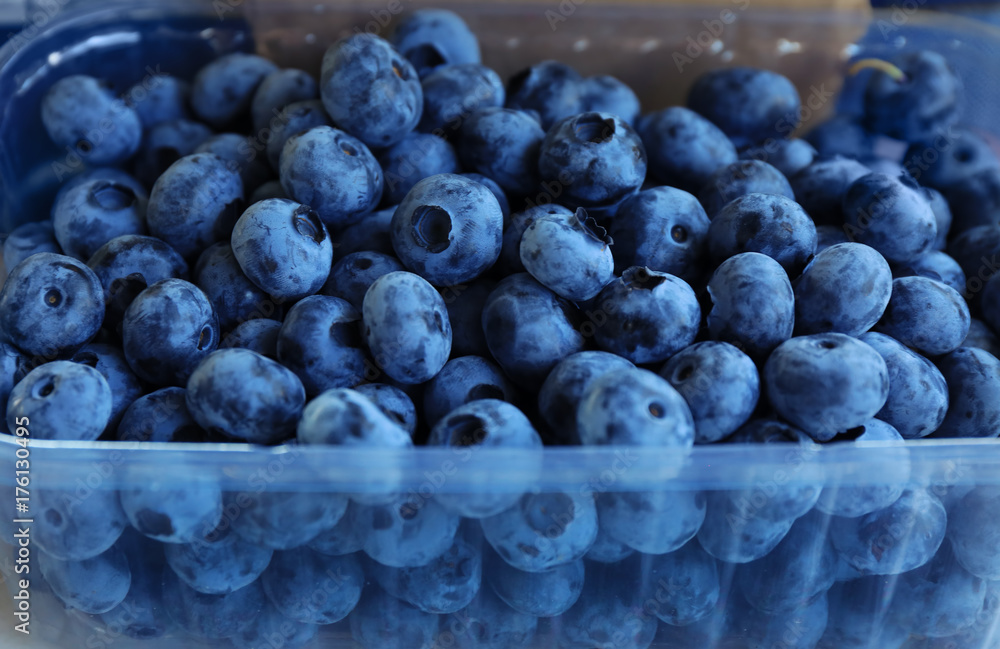 custom made wallpaper toronto digitalFresh blueberries in plastic container at market, closeup
