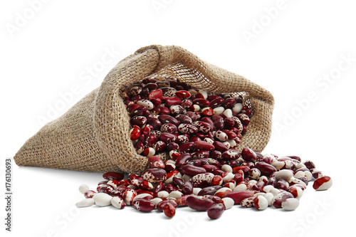 Bag with haricot beans on white background © Africa Studio