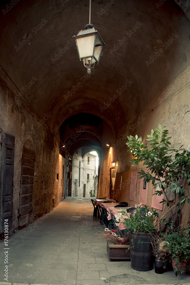 Narrow streets throug medieval town of Pitigliano in Tuscany #2