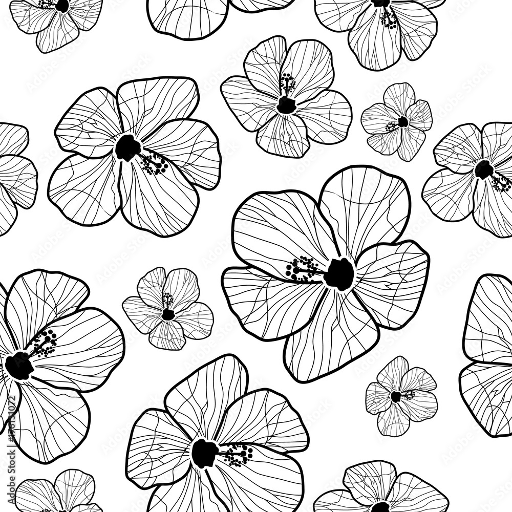 seamless tropical flower pattern vector. pattern of Hibiscus