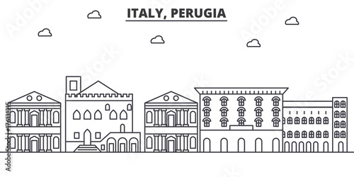 Obraz na plátne Italy, Perugia architecture line skyline illustration