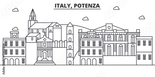 Italy, Potenza architecture line skyline illustration. Linear vector cityscape with famous landmarks, city sights, design icons. Editable strokes