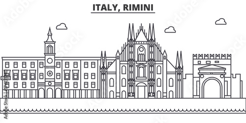 Italy, Rimini architecture line skyline illustration. Linear vector cityscape with famous landmarks, city sights, design icons. Editable strokes